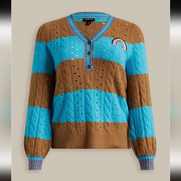 torrid Sweaters - Brown and Blue Striped Cardigan